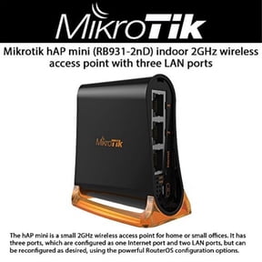 Mikrotik hAP mini RB931-2nD Small 2GHz Wireless Access Point 3 x 10/100 Ethernet ports 650MHz CPU RouterOS