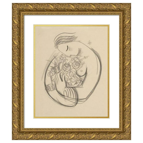 Mikuláš Galanda 12x14 Gold Ornate Wood Frame and Double Matted Museum Art Print Titled - A Girl with Flowers in Her Arms (1938)
