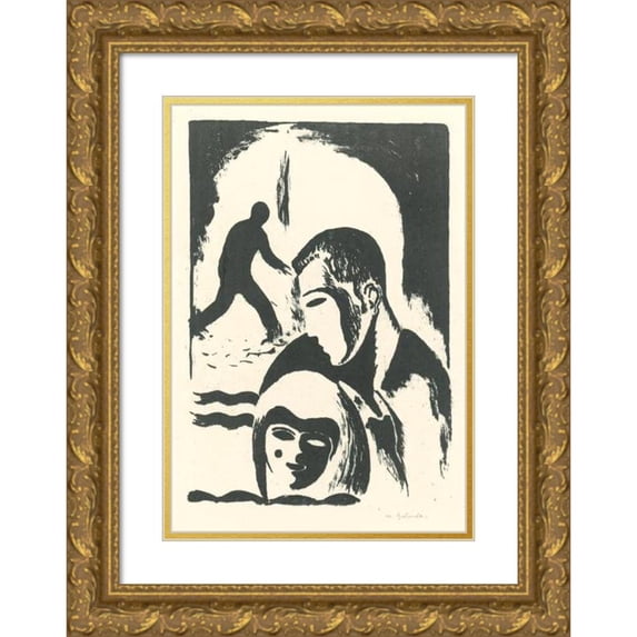 Mikuláš Galanda 18x24 Gold Ornate Framed and Double Matted Museum Art Print Titled - Lovers (1925)