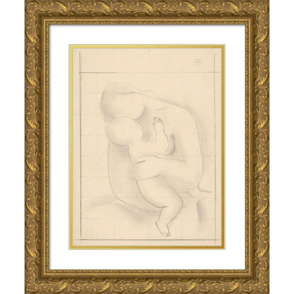 Mikuláš Galanda 19x24 Gold Ornate Framed and Double Matted Museum Art Print Titled - Mother with Baby (1932-1933)