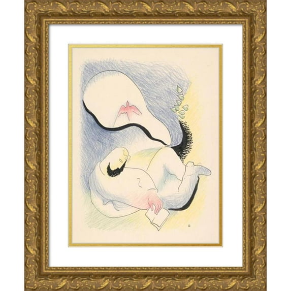 Mikuláš Galanda 19x24 Gold Ornate Framed and Double Matted Museum Art Print Titled - Reading (1935-1936)