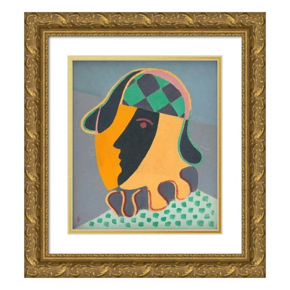 Mikuláš Galanda 20x22 Gold Ornate Framed and Double Matted Museum Art Print Titled - Pierot's Head (1932)