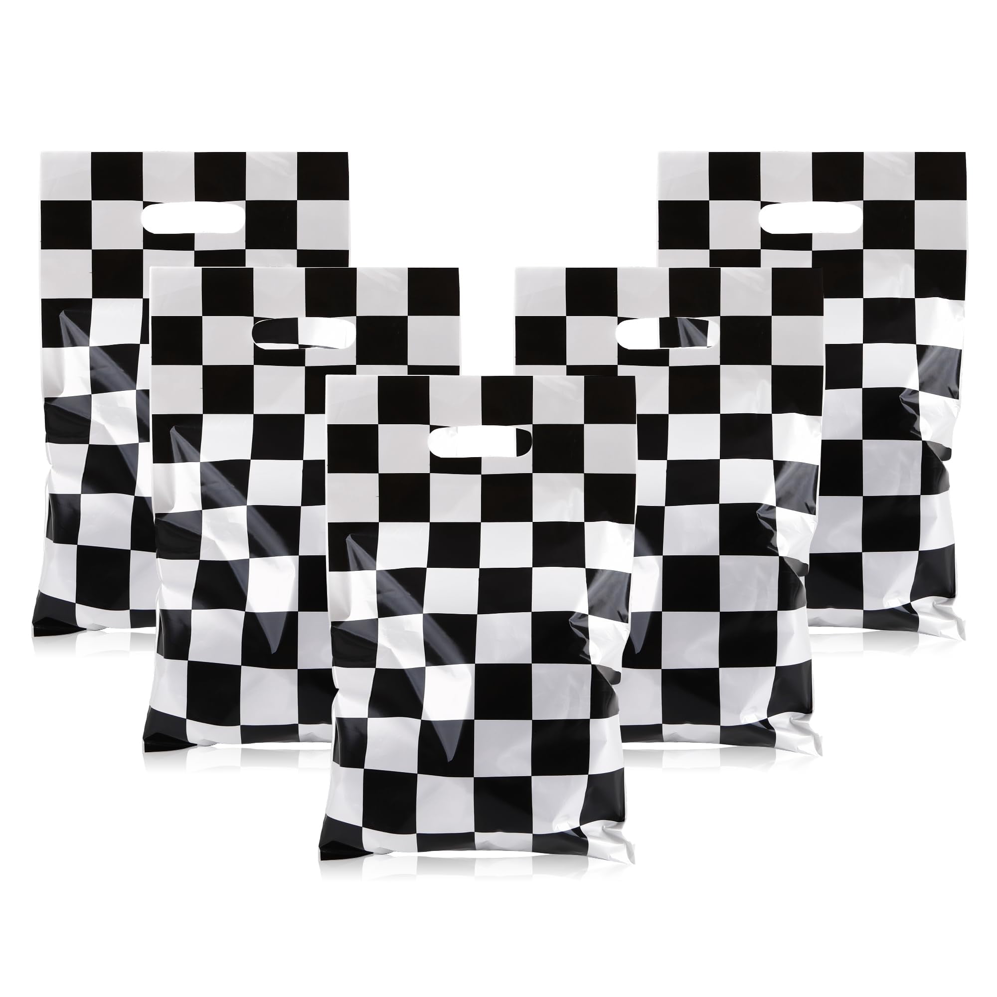 Mikzhskr 30Pcs Race Car OIF8Party Favors Bag Goodie Racing in Speed Party Decorations Soccer Theme Black and White Checkered Candy Bags with Handles for Kids Race Car Birthday Party Supplies