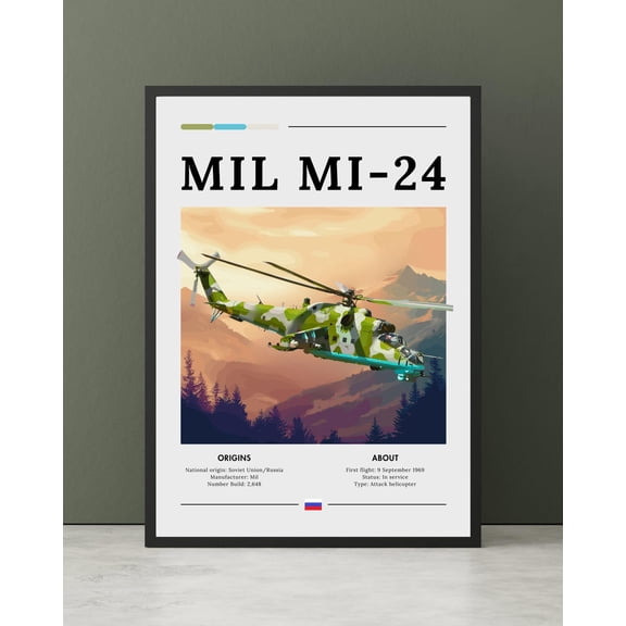 Mil Mi 24 Russian Helicopter Attack Helicopter Iconic Military Aircraft Military Aircraft Wall Art Unframed Paper Print