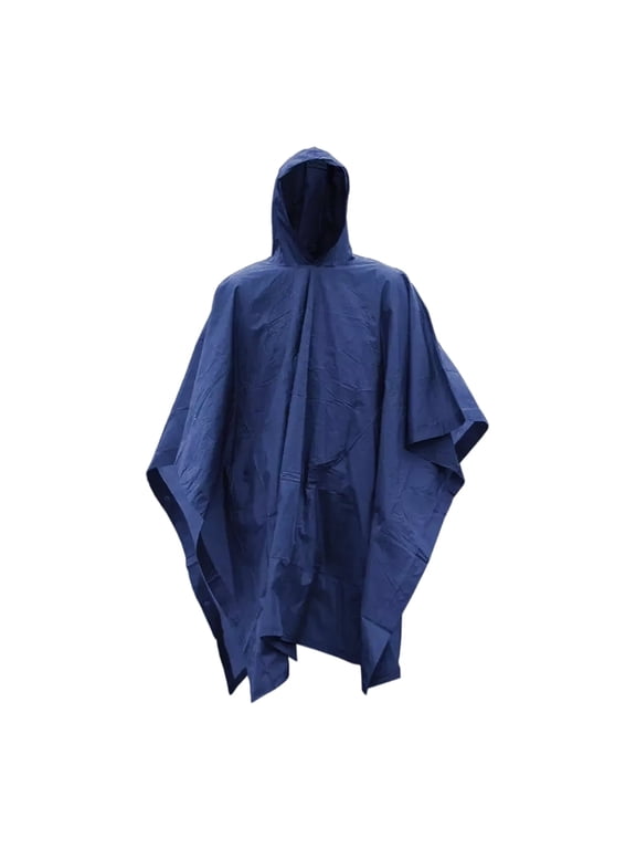 Navy Blue Waterproof Vinyl Poncho 78x50 Hood W Cord Adjuster 10633003