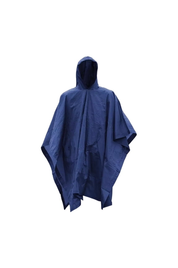 Navy Blue Waterproof Vinyl Poncho 78x50 Hood W Cord Adjuster 10633003