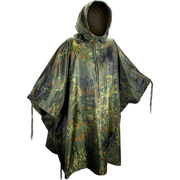MIL-TEC Ripstop Wet Weather Poncho, Flecktarn Camo, OSFM