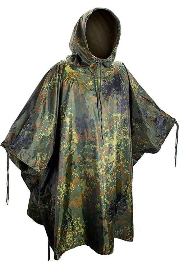 Ripstop Wet Weather Poncho, Flecktarn Camo, OSFM