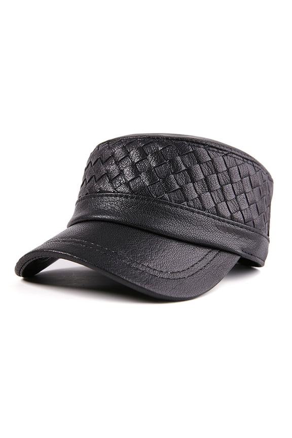 Mil-itary Hat Men Knit Genuine Leather Army Cap Autumn Winter Beret Men's Real Leather Cap ,Fashion