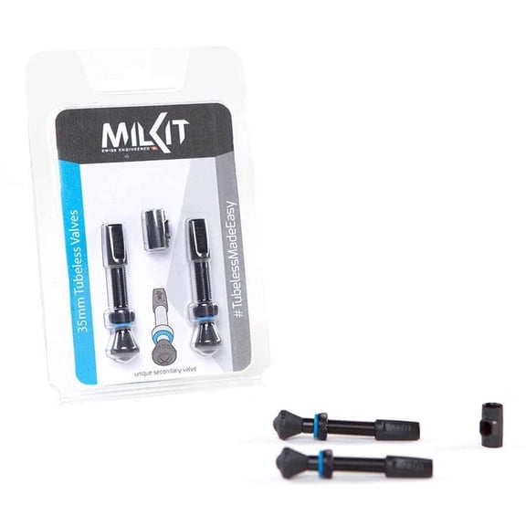 MilKit Tubeless Replacement Presta Valve 35mm Pair Black Rubber Flap