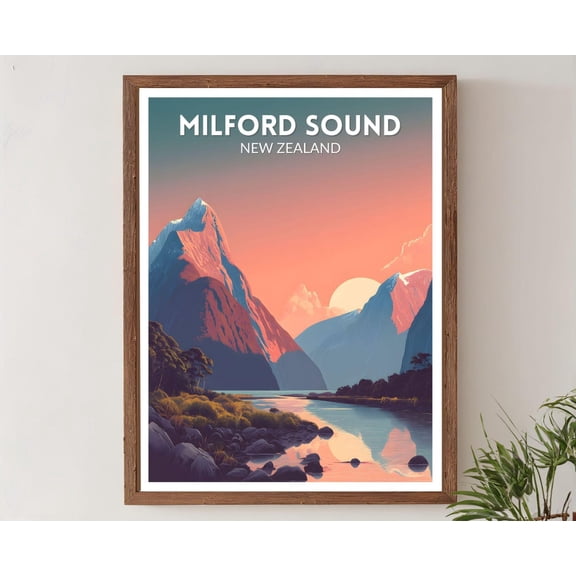 MilSound New Zealand Sunset Romantic Mountain Landscape Travel Memory Decor, Unframed Poster