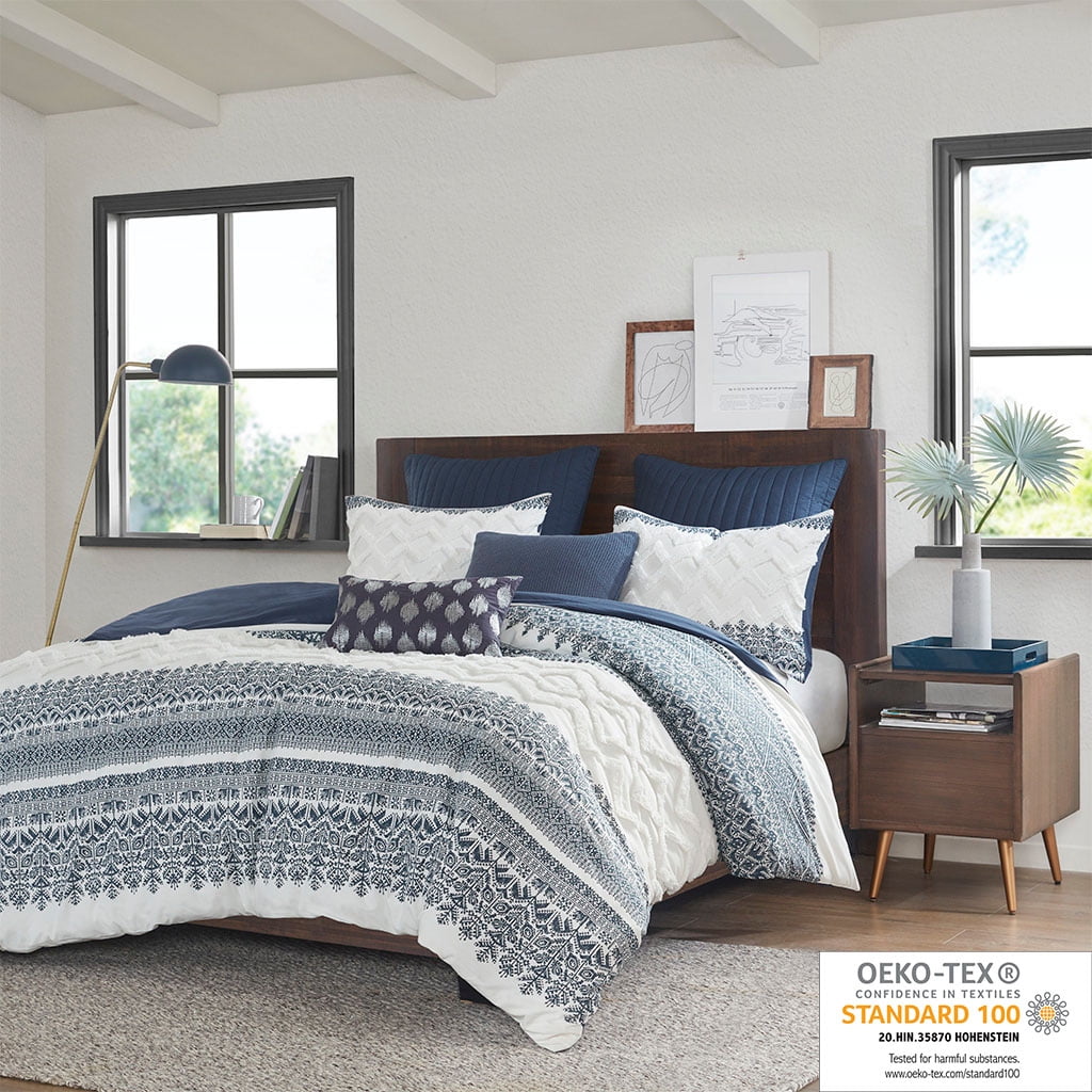 Full Blue Cotton Reversible Comforter Set