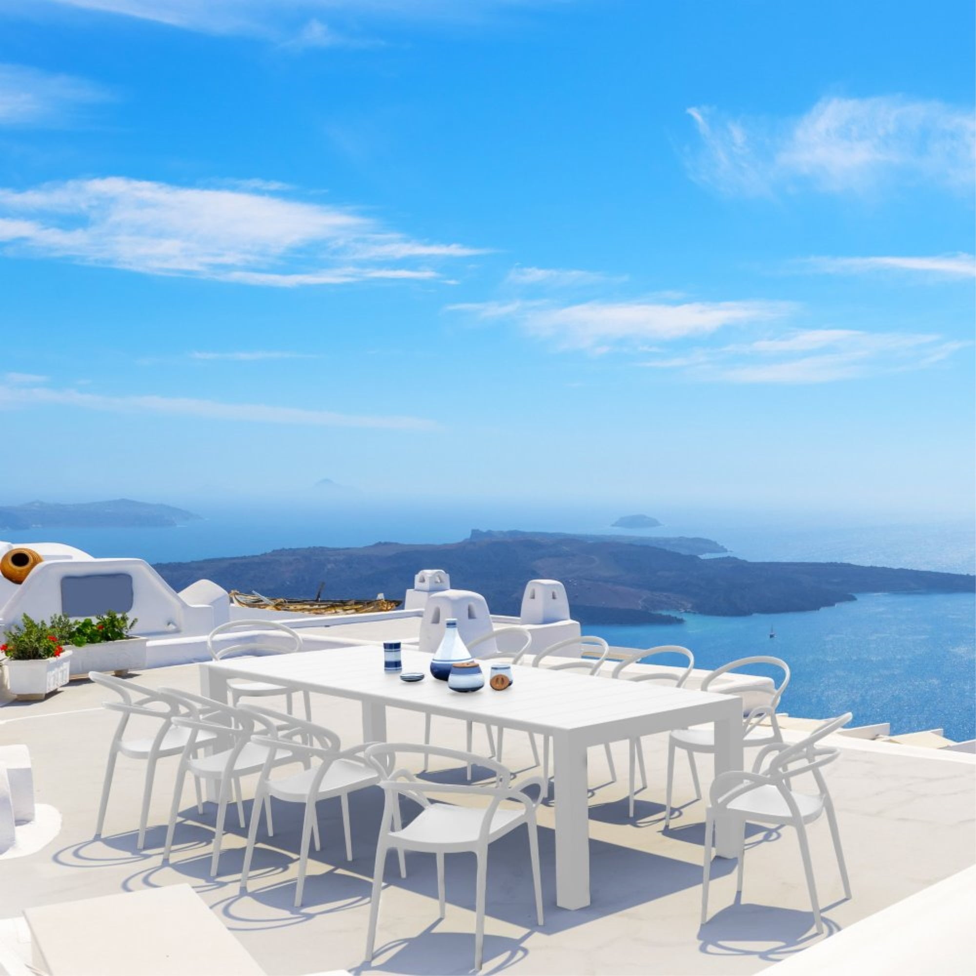 Mila White Extendable 10-Person Outdoor Dining Set