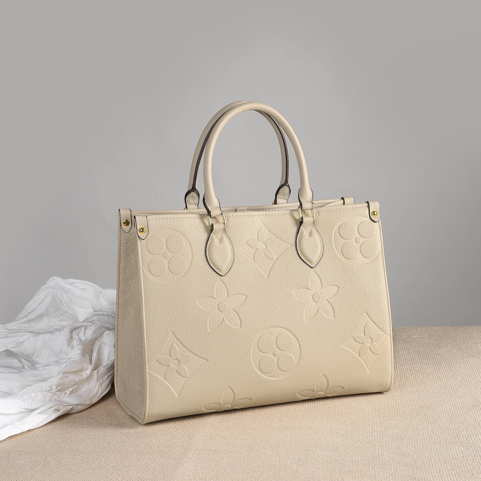 Mila Kate Top Handle Tote Bags for Women Designer Inspired Shoulder  Handbags. Embossed Flower Shape Beige Color. MediumSize: 13.5 x 10.3 x 5.5  Inches. 
