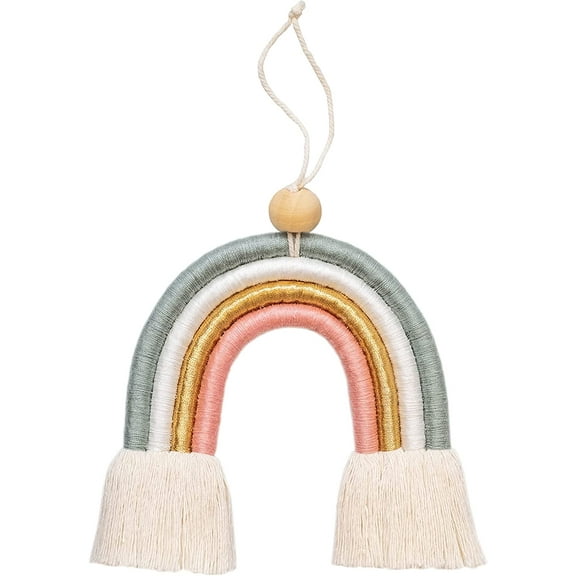 Mila Millie Macrame Wall Hanging | Handmade Woven Tassel Ornament for Home or Nursery Baby Kids Room Decor | Boho Nordic Scandinavian Style (Pink Gold Teal)