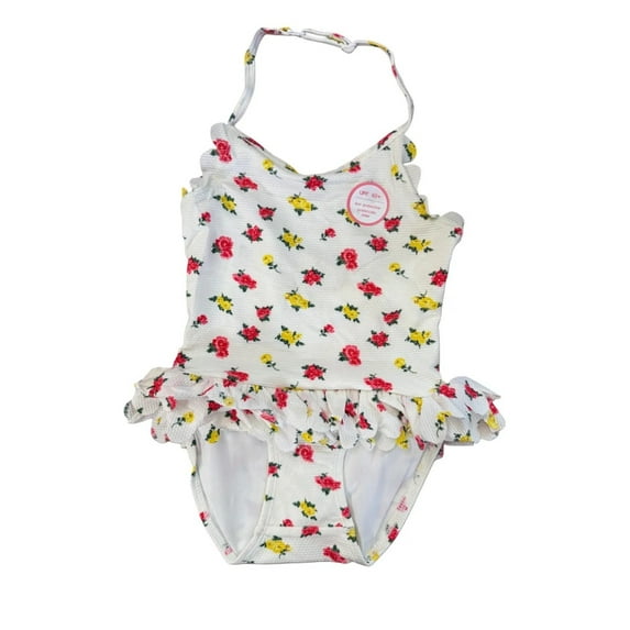 Mila and Emma Toddler Girl's Ivory 1 Piece Bathing Suit With Floral Design (4T)