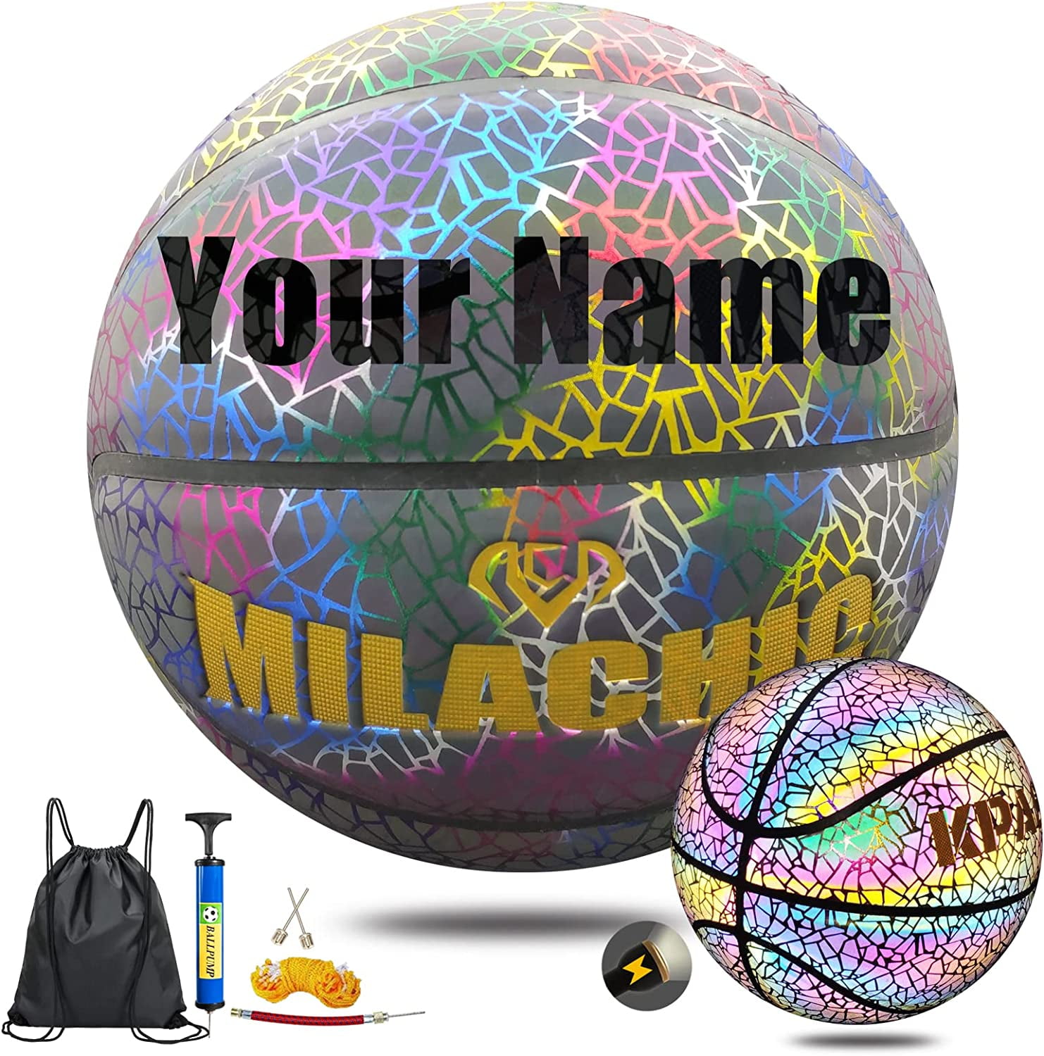 Milachic Customized Basketball, Custom Name or Photos on Basketball, Personalized Holographic Basketball Indoor Outdoor Official Size 7/29.5", Special Basketball Gifts for Boys, Girls, Men, Women
