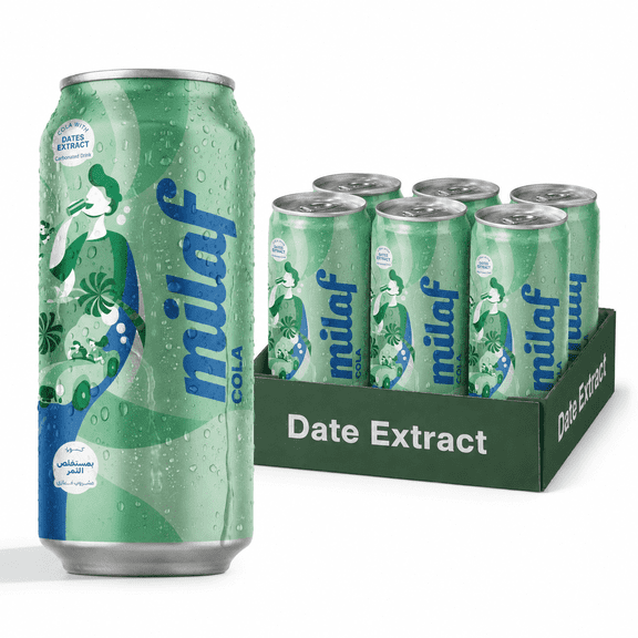 Milaf Date Cola - 8.1 fl oz | Soda Soft Drink Made with Date Extract | Refreshing Non-Alcoholic Beverage ,Pack of 6