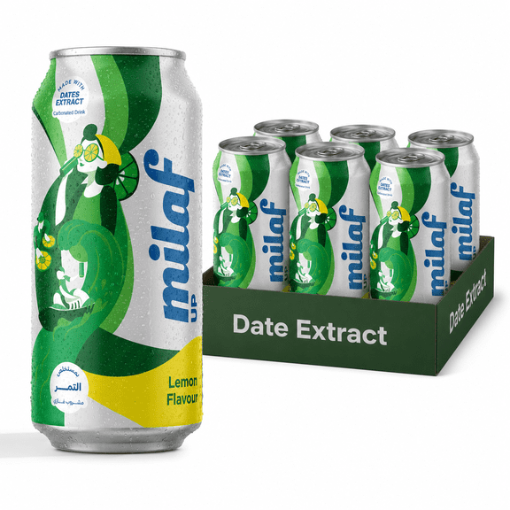 Milaf Up Lemon Flavour Carbonated Drink with Date Extract, Pack of 6