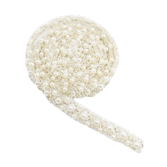 Milageto 1 Yard Pearl Beaded Ribbon Trim Embellishment for Sewing Crafts White 1cm