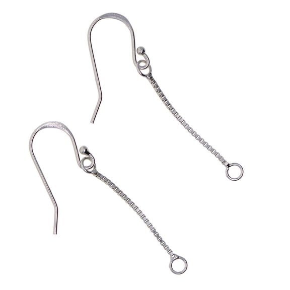 Milageto 1 pair of 925 sterling silver earrings ear hooks with chain white gold D