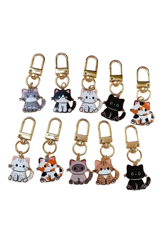 10Pcs Cat Keychain Creative Animal Key Pendant for Graduation Backpack Purse