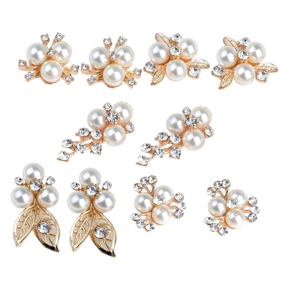 Milageto 10pcs Diamante Rhinestone Crystal Pearl Embellishments Buttons for DIY Craft
