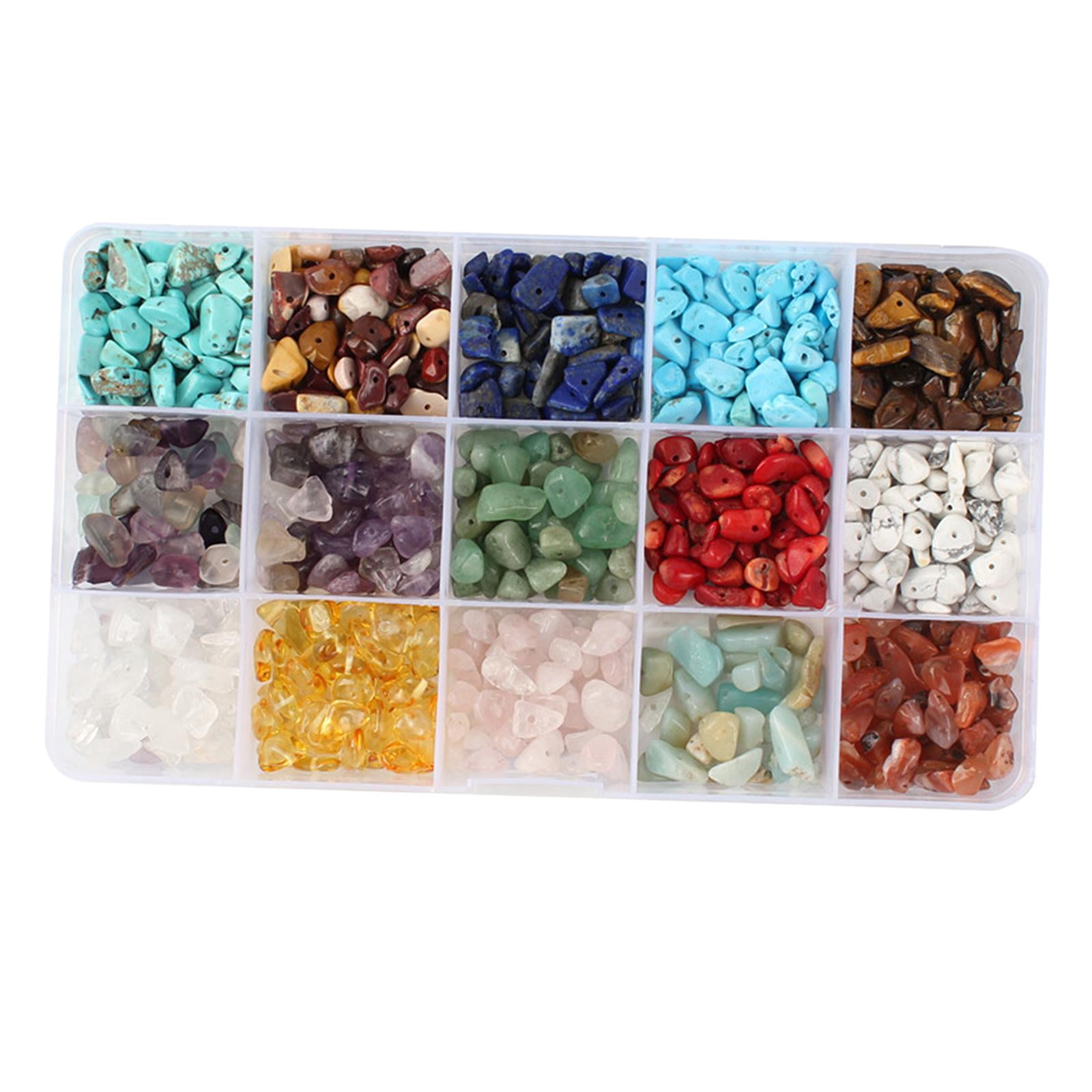 Milageto 15 Colors Assorted Gemstone Beads Irregular Natural Chips for DIY Jewelry Making B