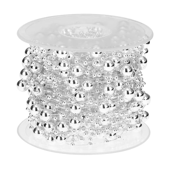 Milageto 15m Pearl Beaded Ribbon Chain Trim String for DIY Gift Wrapping Craft Silver