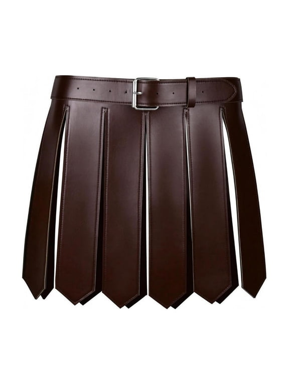1pc Solid Color PU Leather Combatant Kilt Skirt Metal Buckle Closure Medieval Style for Stage Play