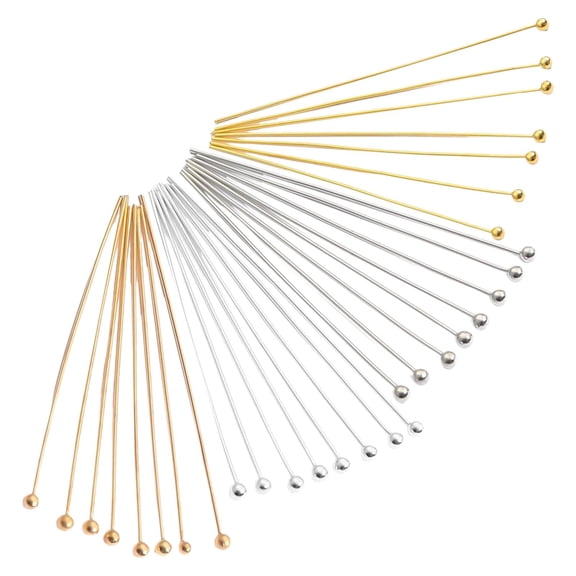 Milageto 2 Pieces Ball Head Pins Silver Gold Plated Headpins for Jewelry Making Pendant 25mm
