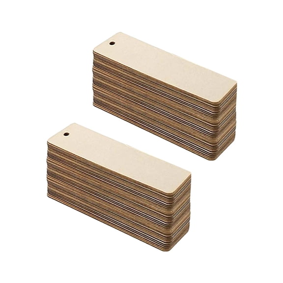 Milageto 20Pcs Wood Pieces Rectangle Unfinished with Hole with String Blank Bookmarks for