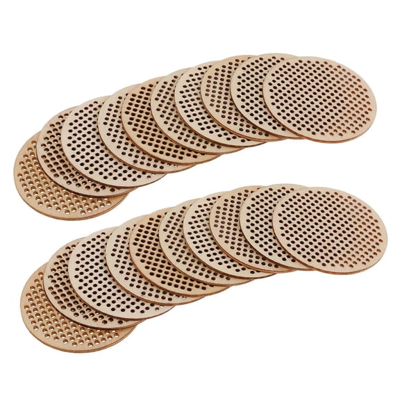 Milageto 20x Wooden Hole Paved Plaque Pendant Tags DIY Craft Cross Stitch Board 63mm 63mm circle
