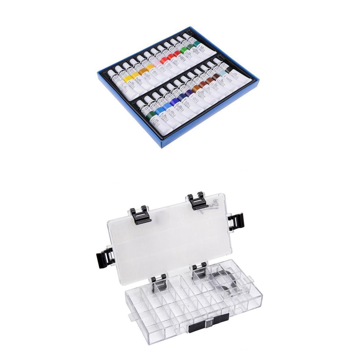 Milageto 24x Acrylic Paint Painting Pigments Ceramic w/ 24 Colors Paint Palette Box