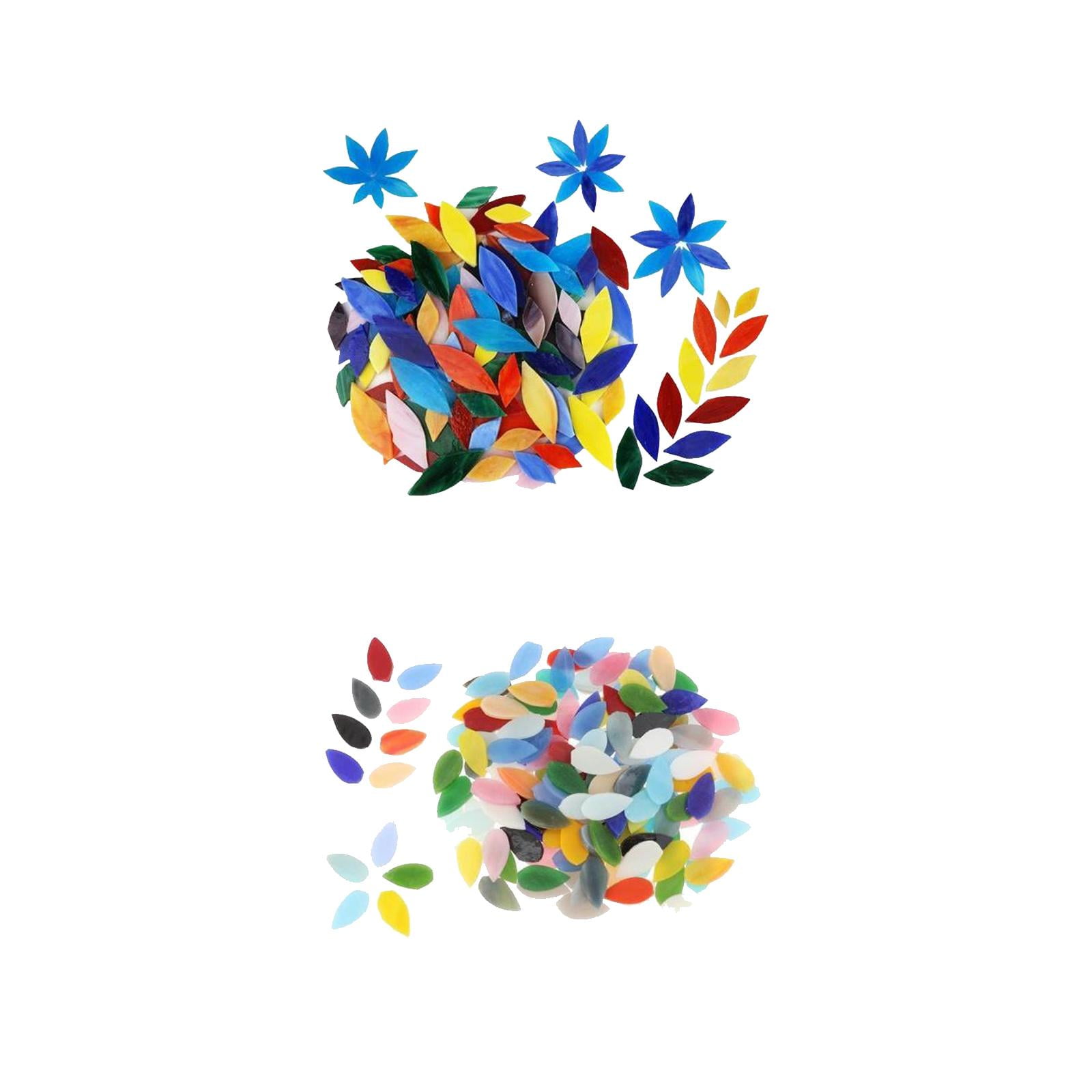 Milageto 250 Pieces Mosaic Tiles Flower Leaves Hand-Cut Stained Glass for Art Crafts