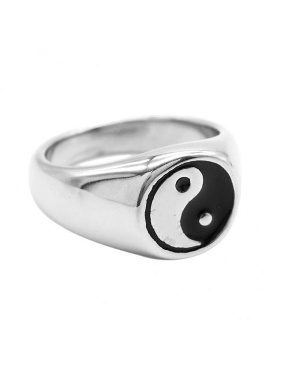 2X Retro Stainless Steel Tai Chi Finger Ring Yin Yang Spinner Ring US Size 7
