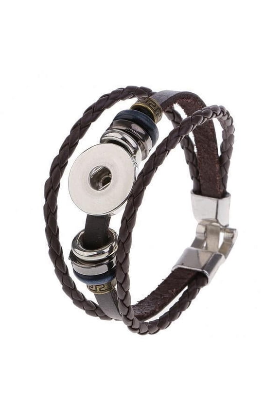 2x Artificial Leather Multilayer Bracelets Snap Jewelry Fit 18mm DIY Snap Button