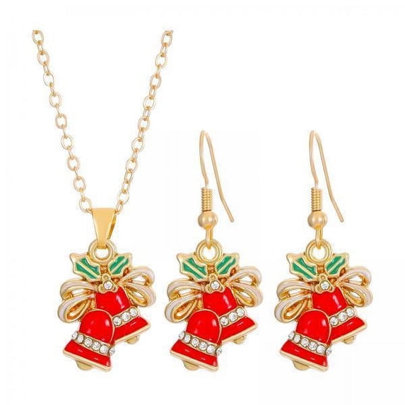 Milageto 2xChristmas Necklace and Earrings Set Novelty for Festive Anniversary New Year Bell