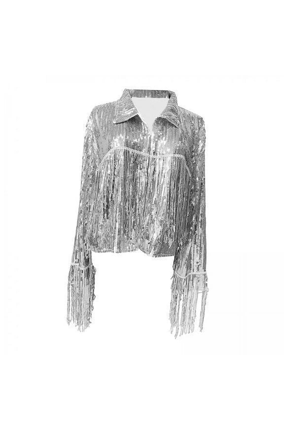 3x Women's Sequin Jacket Breathable Sparkling Long Sleeve Open