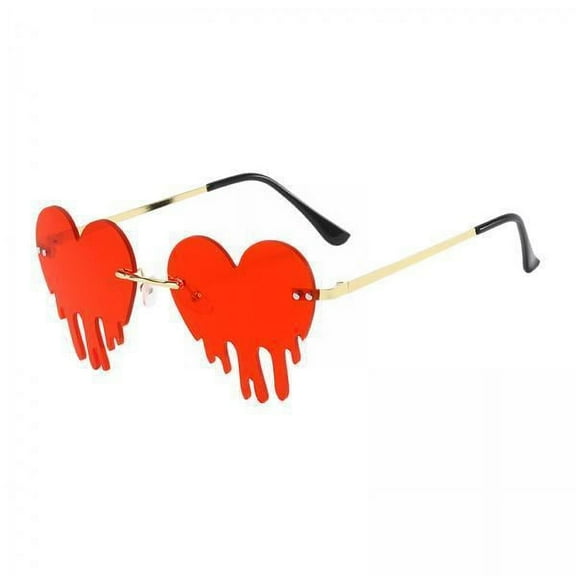 Milageto 3xFashion Dripping Heart Sun Glasses Personality Party Eye Glasses Frameless red