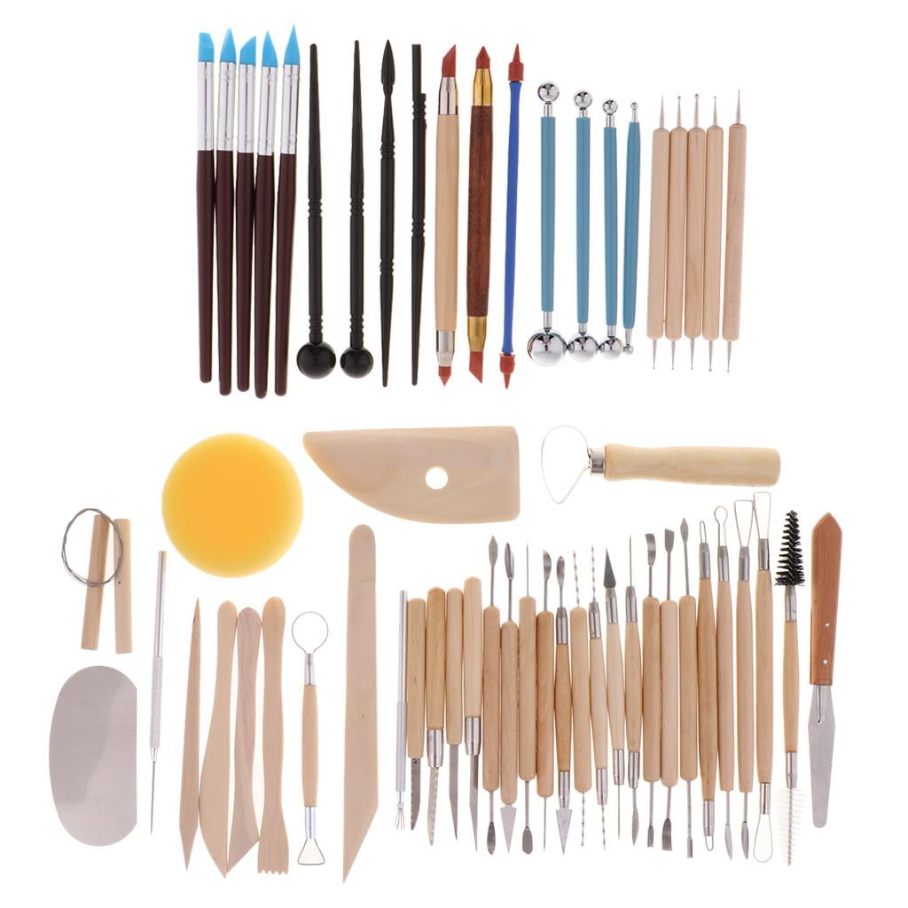 Milageto 5 Style Polymer Clay Tools,Modeling Clay Tools, Wooden Clay Tools, Wooden Handle 56Pcs