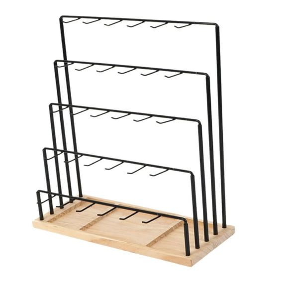 Milageto 5 Tiers Earring Display Stand Holder Jewelry Hanger Rack Easy Assemble Tabletop with Hooks for Home Ear Studs Keychains Rings Black
