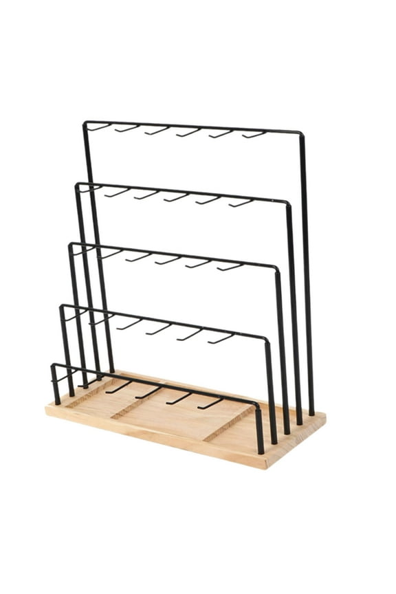 5 Tiers Earring Display Stand Holder Jewelry Hanger Rack Easy Assemble Tabletop with Hooks for Home Ear Studs Keychains Rings Black