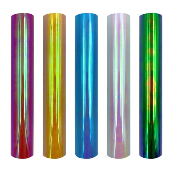 Milageto 5Piece Holographic HTV Vinyl Rolls Heat Transfer Vinyl Films for Shirts, Iron on Vinyl for ,for Silhouette Cameo - Easy to Cut for Vinyl Design