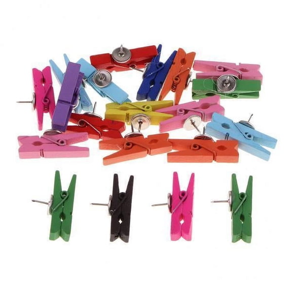 Milageto 5x 20/50Pack Mini Wooden Clothespins,Decorative Pushpins, Cork Bulletin Board Tacks, Thumb Tack Decorative for CorkBoard, Office Organization Or Home 5 Pcs