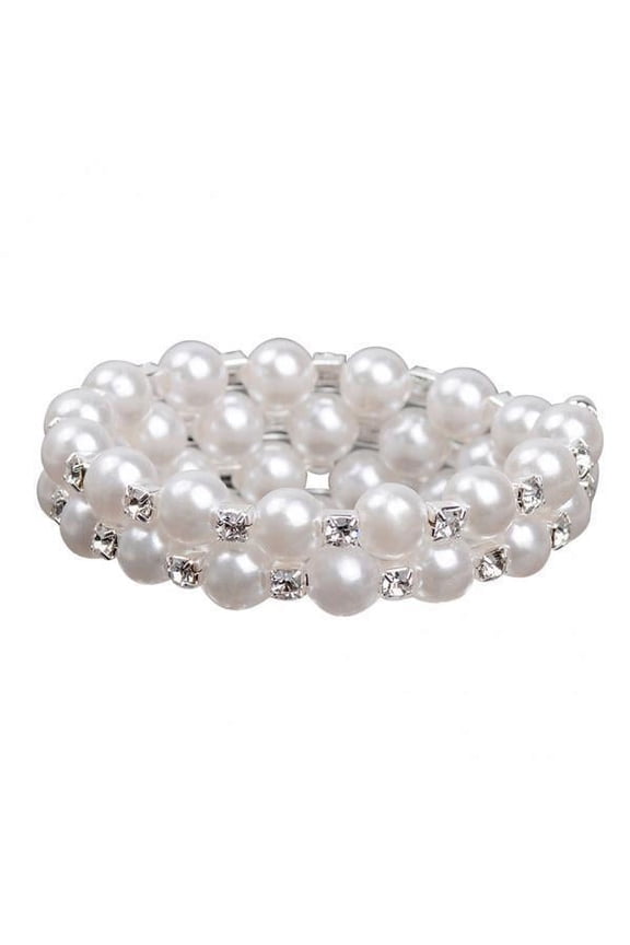 5xWomen Chic Pearl Rhinestone Stretch Bracelet for Bridal Wedding Row 5 Pcs