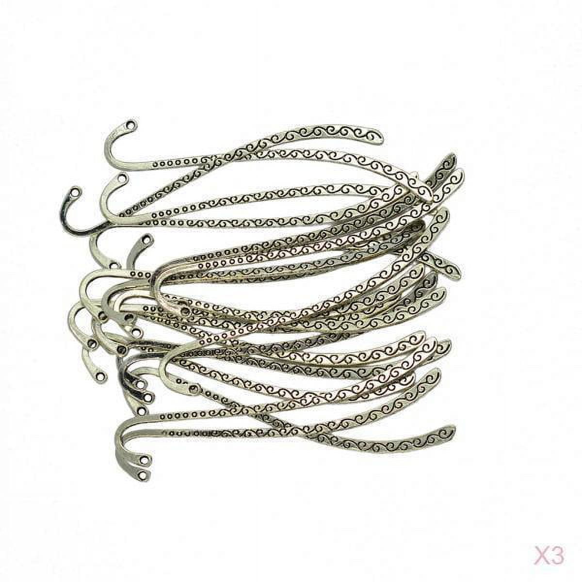 Milageto 60 Pieces Tibetan Silver Beading Line Pattern Bookmarks With Loop For DIY Making