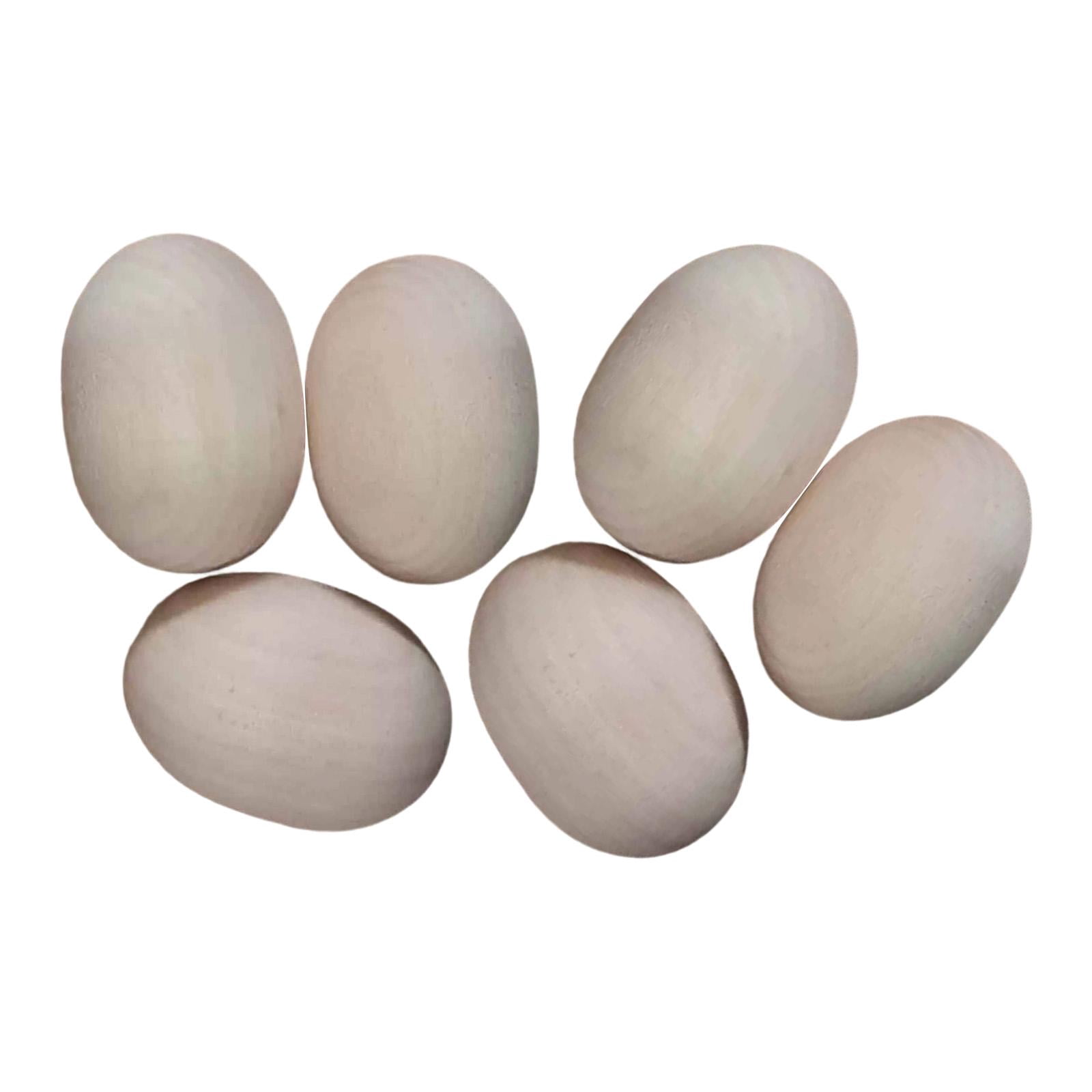 Milageto 6Pcs Unfinished Craft Wood Easter Decoration Fake Eggs Unpainted Wooden Eggs