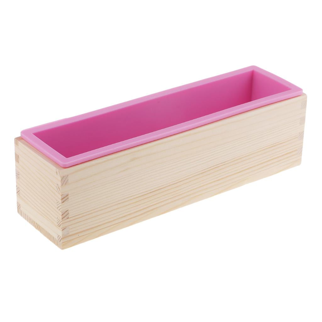 Milageto 900ml/1.2kg Silicone Soap Loaf Mould Wood Box DIY Soap Candle Making Supply Tool Pink