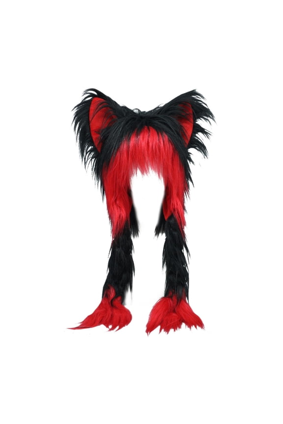 Anime Cosplay Hat Animal Hood Novelty Fancy Dress Cat Ear Headwear for Role Play Black Red